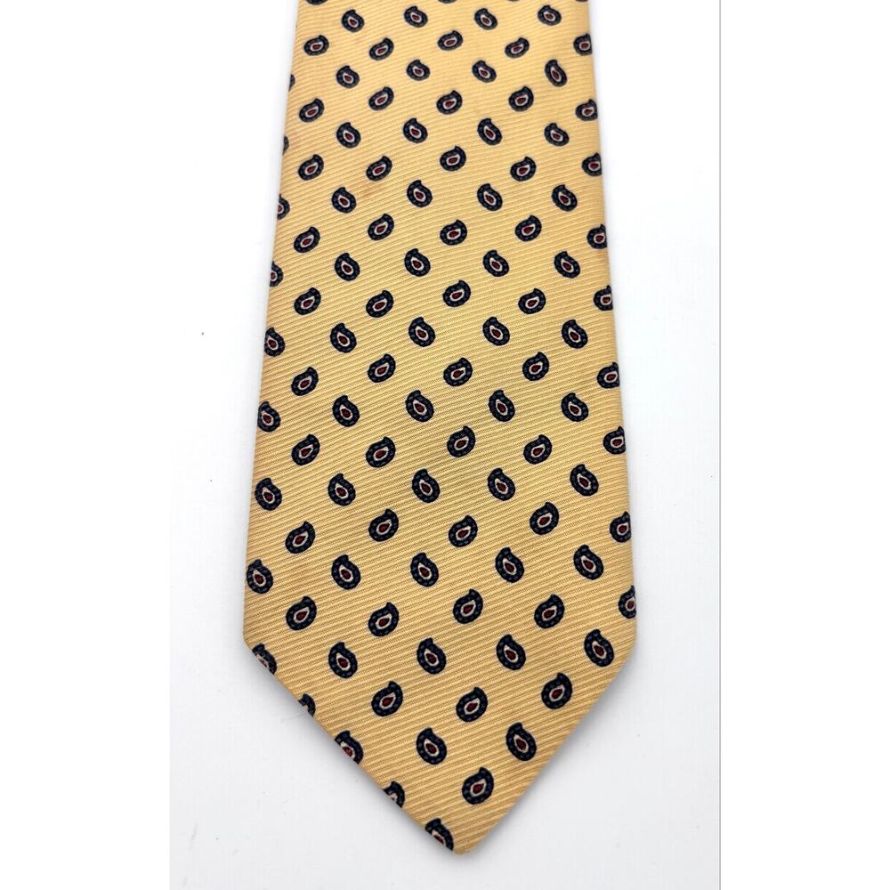 Brooks Brothers Makers Mens Cotton Tie Geometric Yellow Blue Made USA Preppy - Picture 3 of 7